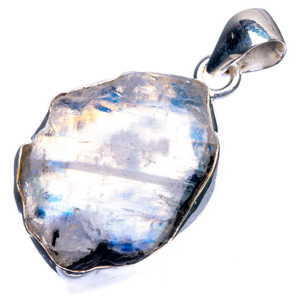 Moonstone pendant with sterling silver loop bail, faceted white stone with blue and purple tones