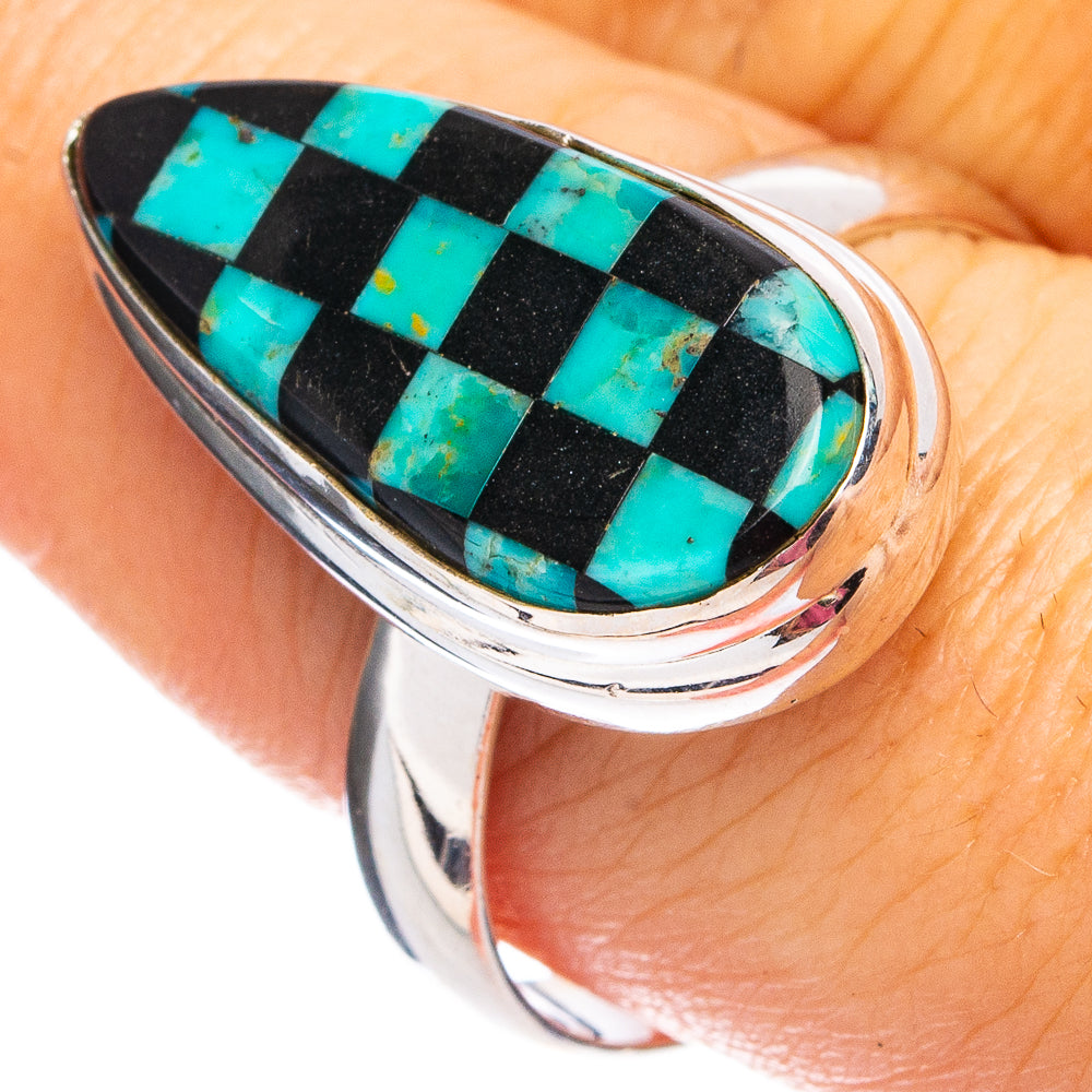 Rare Kingman Turquoise Black Onyx Ring Size 9.25 (.925 Sterling Silver)