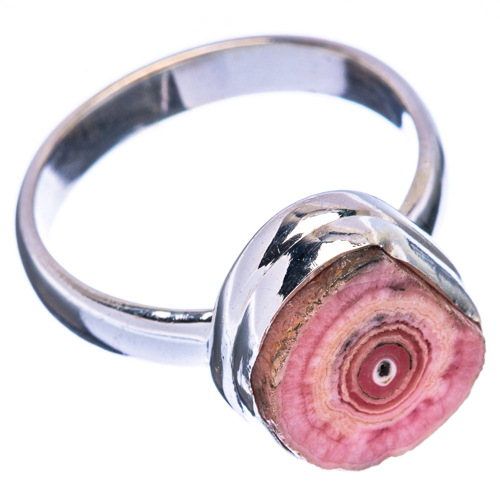 Sterling silver ring with oval rhodochrosite stalactite cabochon, size 7