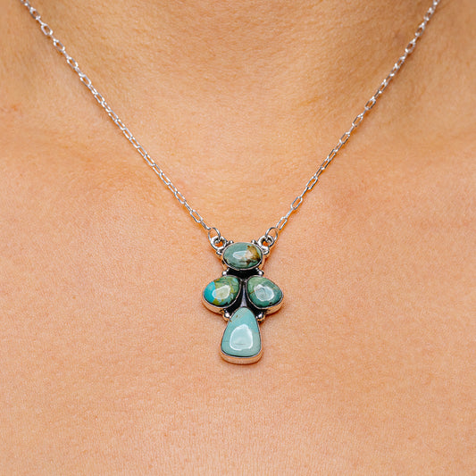 Sterling silver turquoise pendant necklace with teardrop and round stone charms