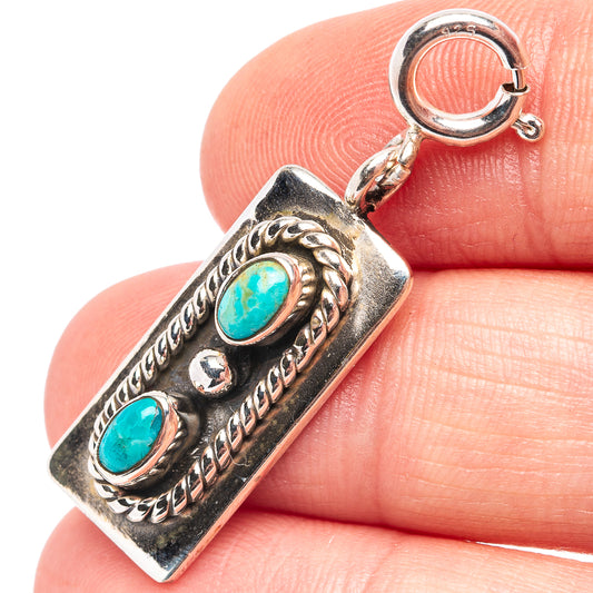 Sterling silver turquoise rectangle pendant with oval stones and detailed rope border