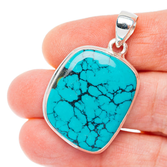 Premium Tibetan Turquoise Pendant 1 1/2" (.925 Sterling Silver)