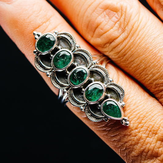 Premium Faceted 5-Gem Zambian Emerald Ring Size 9 (.925 Sterling Silver)