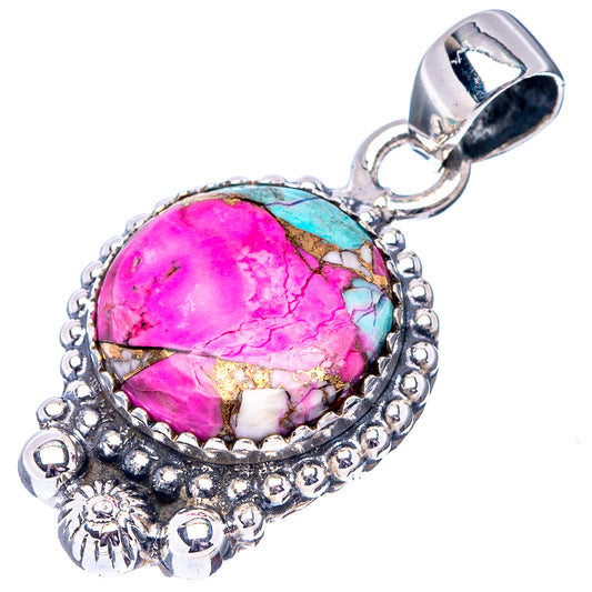 Turquoise pendant set in oval magenta stone, .925 sterling silver bezel with bail