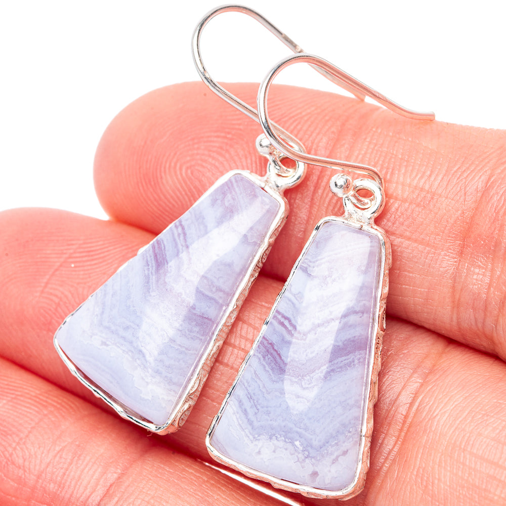 Blue Lace Agate 925 Sterling Silver Earrings 1 1/2" (925 Sterling Silver) E1452