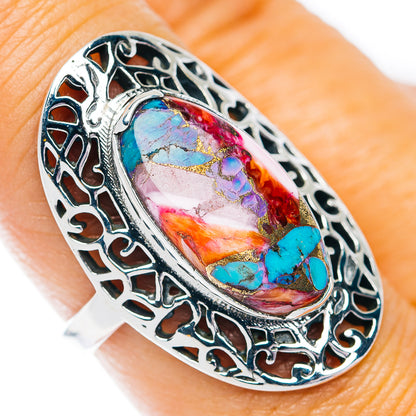 Southwestern Style Pink Dahlia Turquoise Ring Size 8.5 (.925 Sterling Silver)
