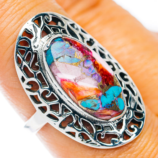Southwestern Style Pink Dahlia Turquoise Ring Size 8.5 (.925 Sterling Silver)