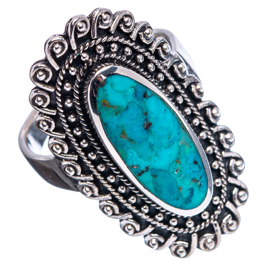 Turquoise oval gemstone sterling silver ring with decorative bead-and-scroll band