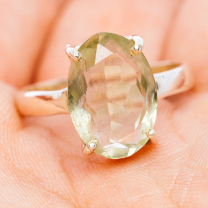 Faceted Prasiolite Ring Size 8.75 (.925 Sterling Silver)
