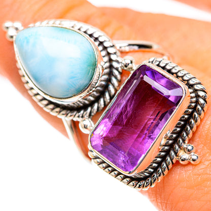 Large Faceted Amethyst, Larimar Ring Size 8 (925 Sterling Silver) RING139284