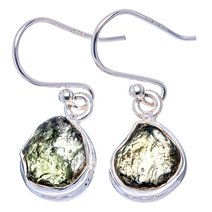 Rare Raw Moldavite Earrings 1 1/8" (.925 Sterling Silver)