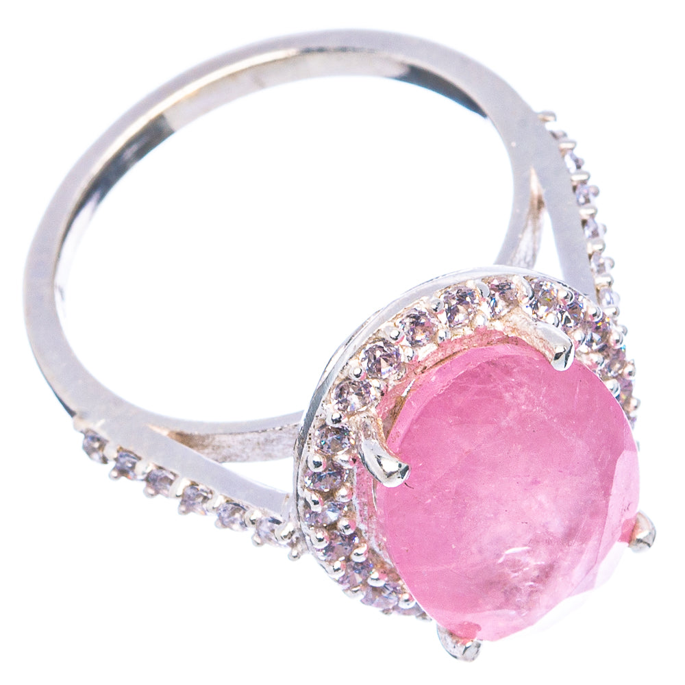 Faceted Rose Quartz, Cubic Zirconia Ring Size 7 (.925 Sterling Silver)