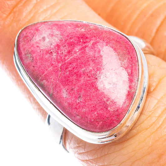 Oval pink thulite cabochon ring with polished .925 sterling silver bezel