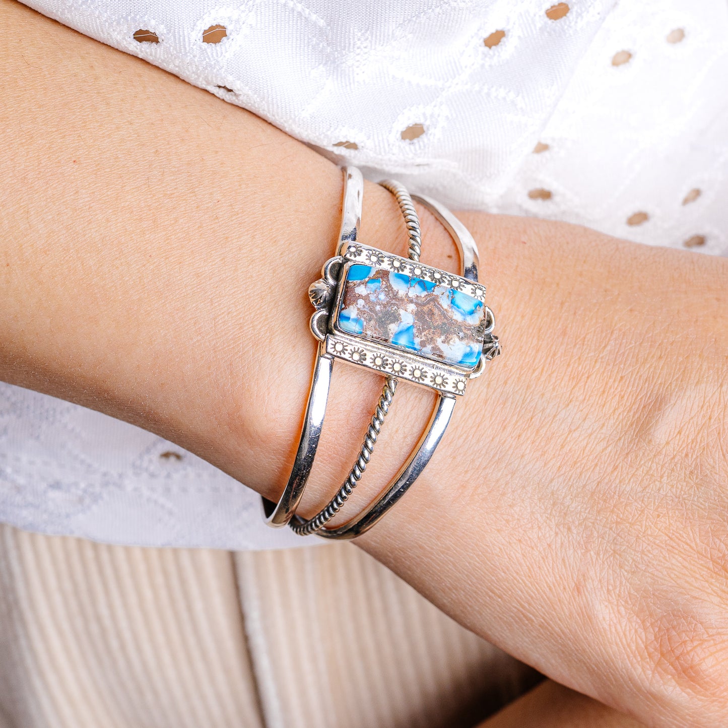 Golden Hills Turquoise Cuff Bracelet Adjustable (.925 Sterling Silver)