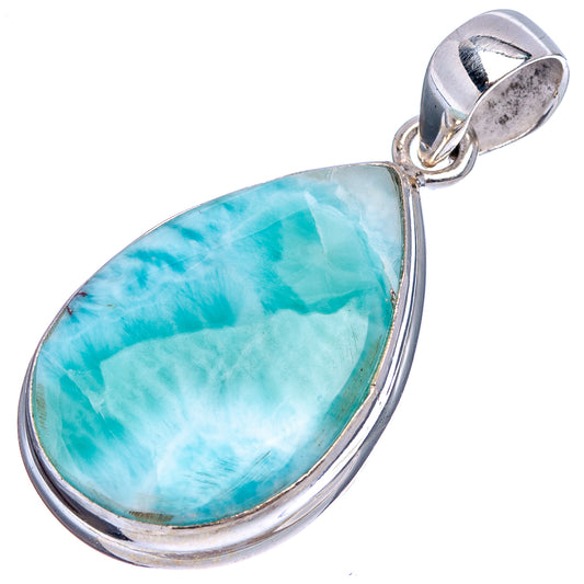 Teardrop larimar pendant in .925 sterling silver with framed light-blue stone.