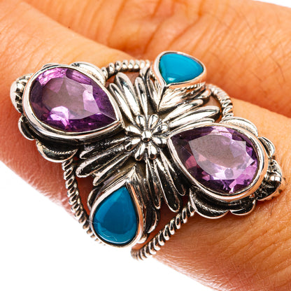 Large Faceted Amethyst, Sleeping Beauty Turquoise Ring Size 7 (925 Sterling Silver) R142916