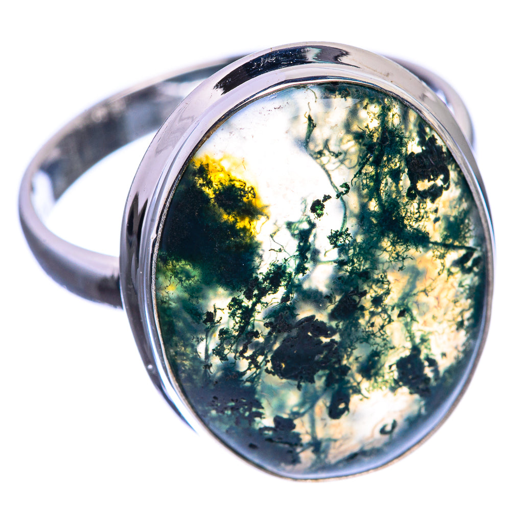 Green Moss Agate 925 Sterling Silver Ring Size 11.75