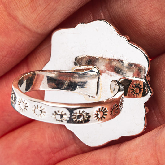 Exclusive Southwestern Style Hubei Turquoise Ring Size 8 Adjustable (.925 Sterling Silver)