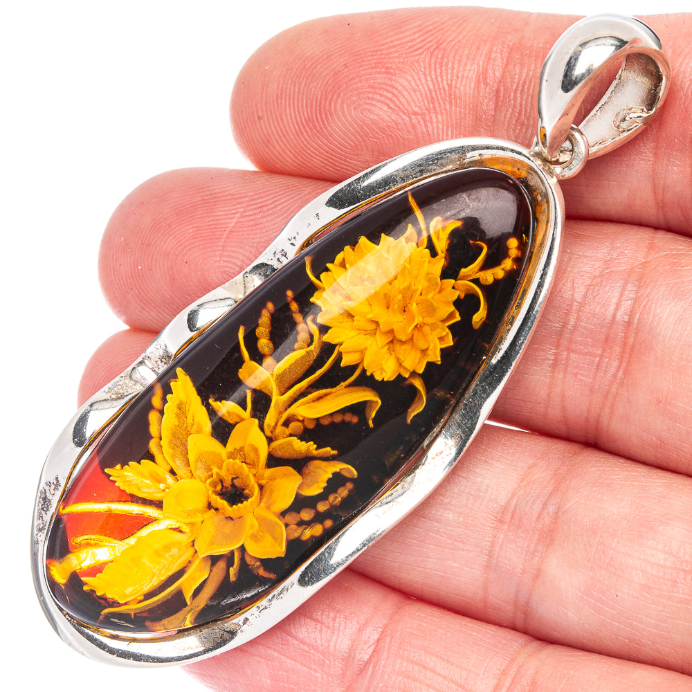 Ana Silver Co Baltic Amber Cameo Pendant 2 5/8" (925 Sterlnig Silver)
