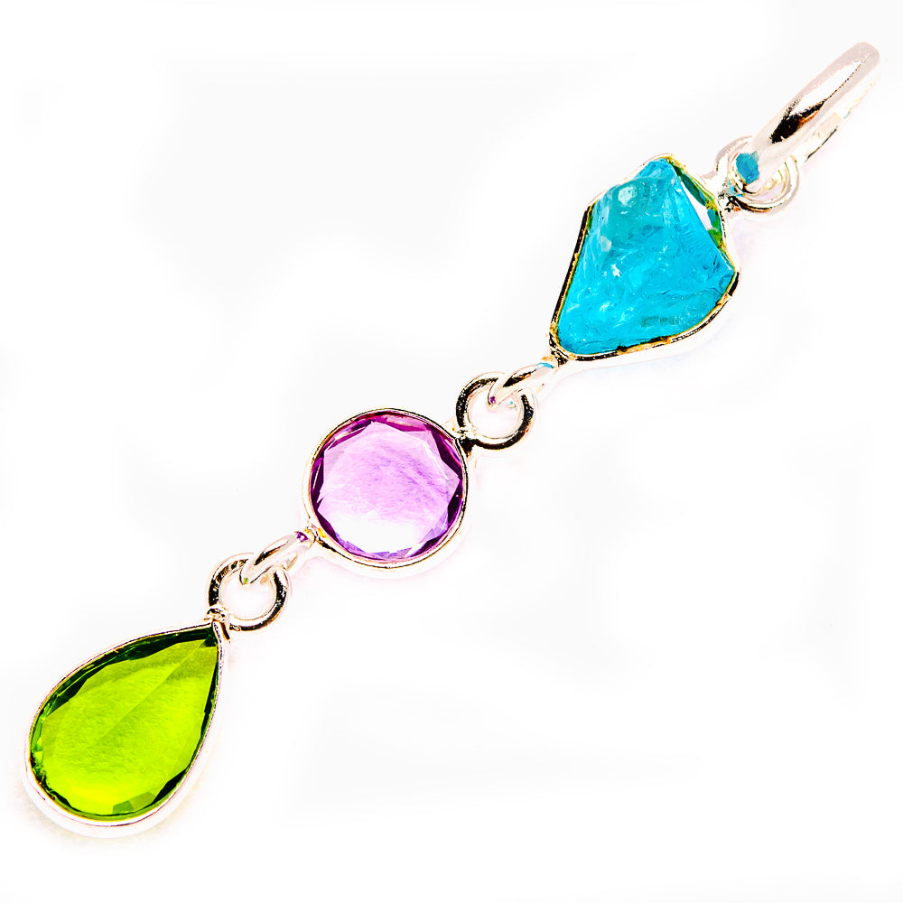925 sterling silver pendant with blue, amethyst-purple, and lime-green faceted stones