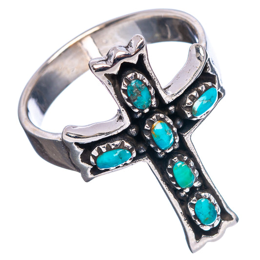 Turquoise cross ring with oval stones on .925 sterling silver band