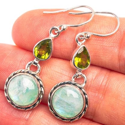 Green Moonstone, Peridot Earrings 1 5/8" (925 Sterling Silver) E432418