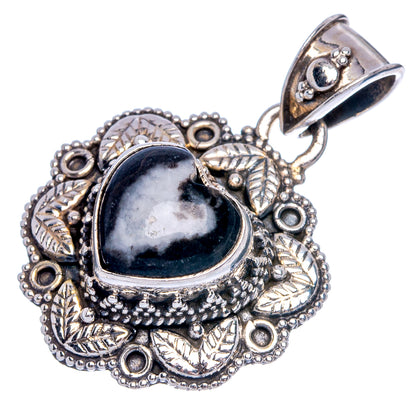 Black Agate Heart Pendant 1 1/4" (925 Sterling Silver) P40198