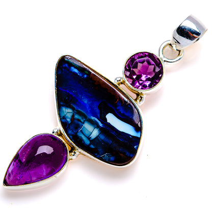 Boulder Opal, Amethyst Pendant 2" (.925 Sterling Silver)