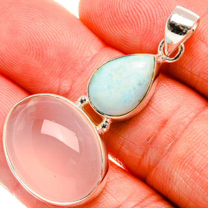 Rose Quartz, Larimar 925 Sterling Silver Pendant 1 3/4" (925 Sterling Silver) PD38310