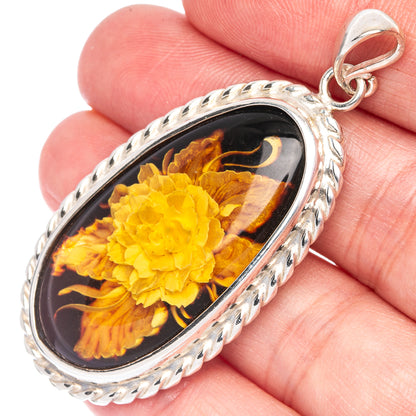 Ana Silver Co Baltic Amber Cameo Pendant 2 1/4" (925 Sterlnig Silver)