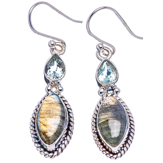 Labradorite teardrop earrings in .925 sterling silver, multicolor stone with clear top