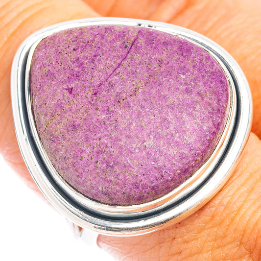 Stichtite cabochon sterling silver ring, purple oval stone in round bezel