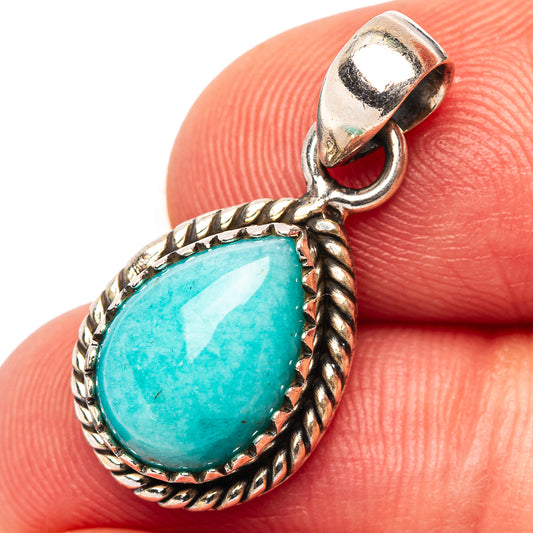 Amazonite pendant in .925 sterling silver with oval turquoise stone and rope bezel