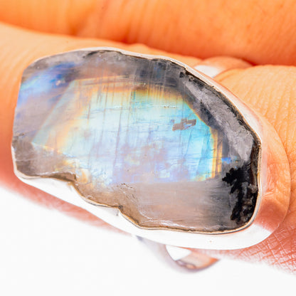 Large Raw Rainbow Moonstone Ring Size 10.75 (925 Sterling Silver) R142190