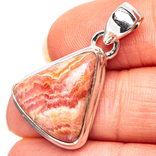Rhodochrosite pendant, triangular cabochon with red and white stone, sterling silver bail