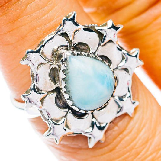 Southwestern Style Larimar Star Ring Size 6.5 (.925 Sterling Silver)