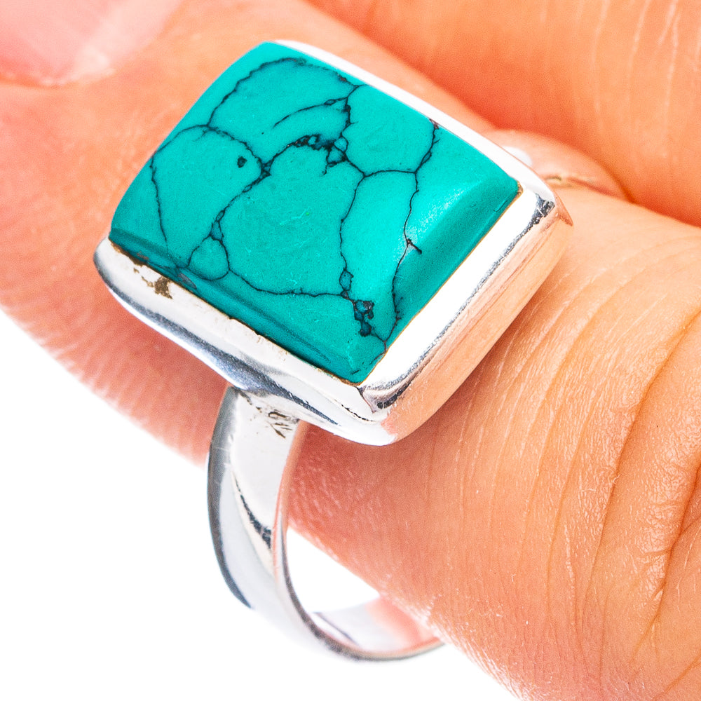 Turquoise howlite stone square bezel ring on sterling silver band