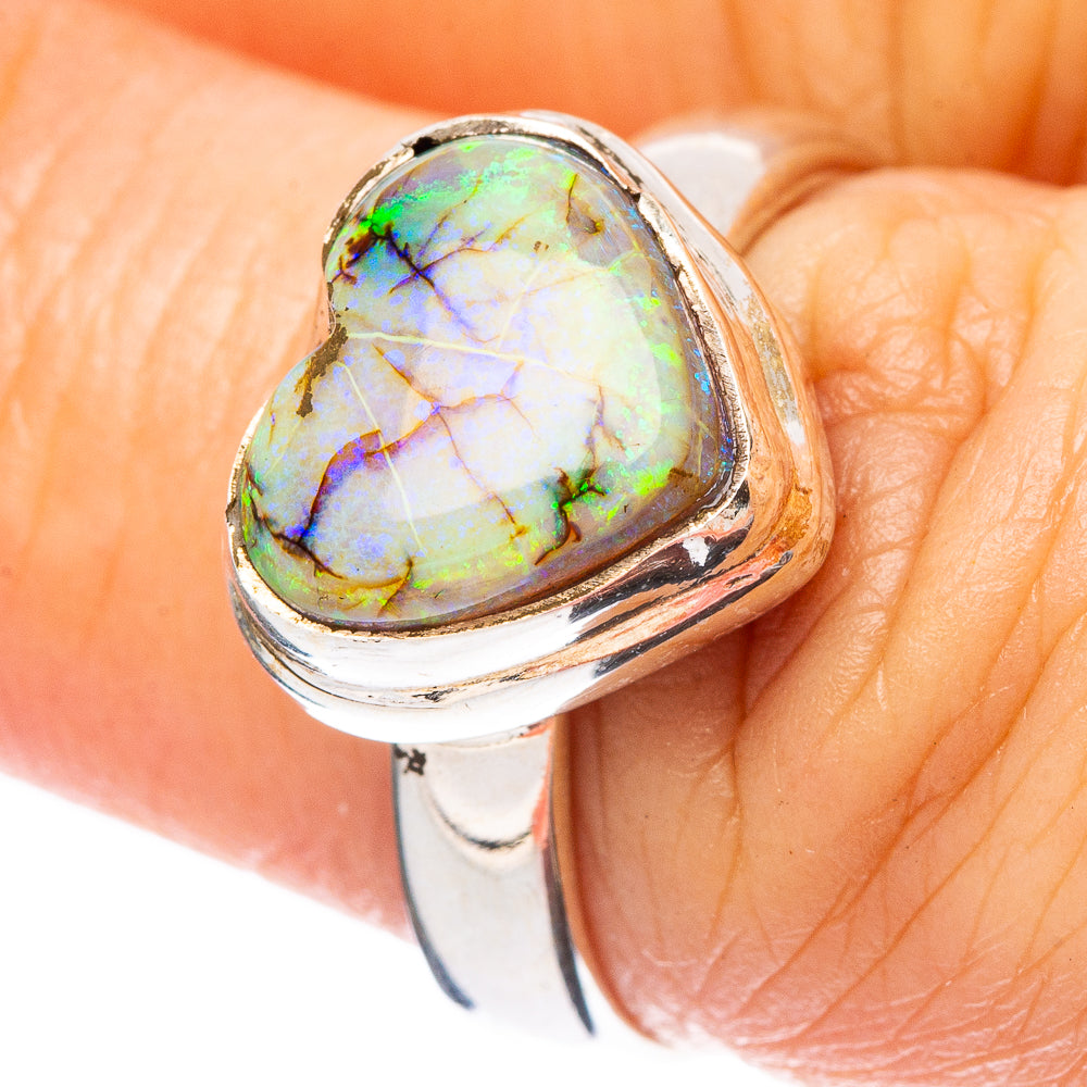 Rare Sterling Opal Heart Ring Size 7 (925 Sterling Silver) R4308