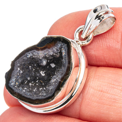 Black Geode Pendant 1 1/4" (925 Sterling Silver) P40450