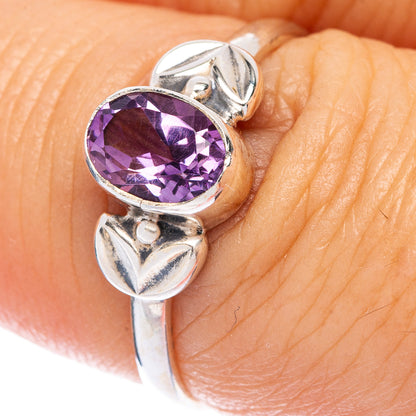 Amethyst dainty ring in 925 sterling silver with oval faceted purple gem