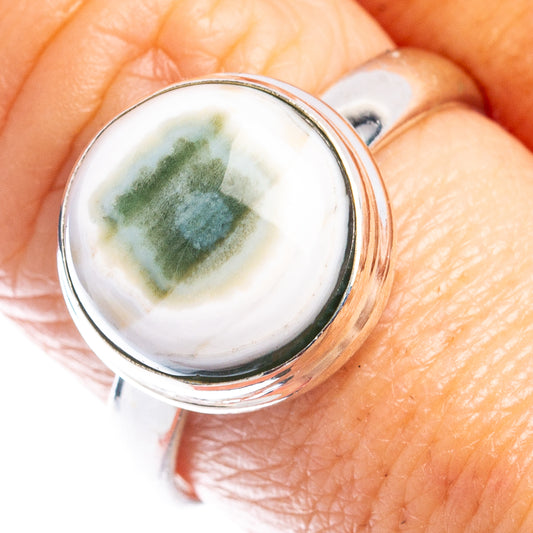 Sterling silver oval ocean jasper cabochon ring with green and blue stone