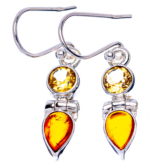 Baltic Amber, Citrine Earrings 1 1/4" (925 Sterling Silver) E1577