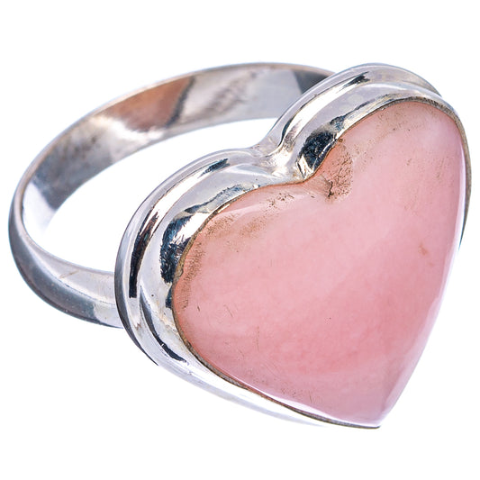 Heart-shaped pink opal ring in .925 sterling silver with polished band