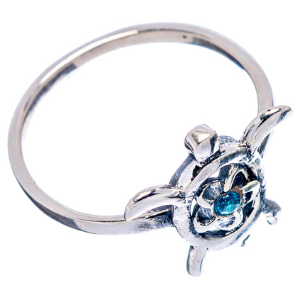 Blue Cubic Zirconia Seaturtle Dainty Ring Size 6.75 (.925 Sterling Silver)