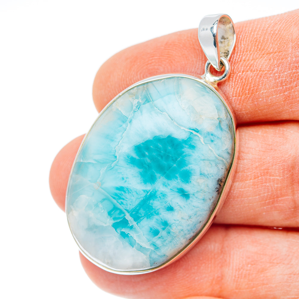 Premium Larimar Pendant 1 3/4" (.925 Sterling Silver) Carat