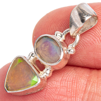 Ethiopian opal pendant in 925 sterling silver, two faceted teardrop opals