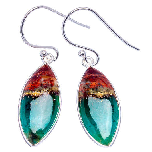 Opalized wood teardrop earrings, .925 sterling silver hooks; turquoise green with dark red