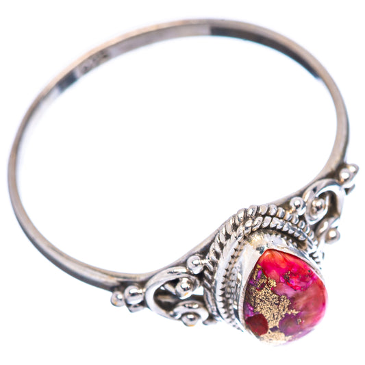925 sterling silver ring with oval marbled pink–purple stone and detailed filigree band