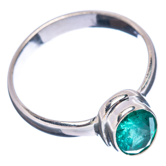 Sterling silver emerald ring with oval green gemstone set on band, side view, size 6 (.925)