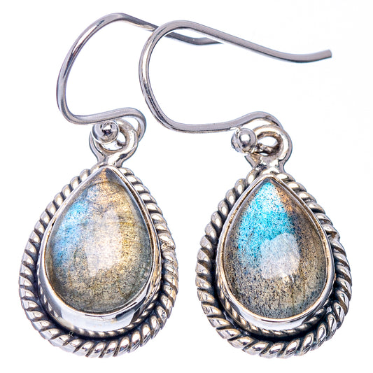 Labradorite teardrop earrings in .925 sterling silver with rope-edged scallop frames